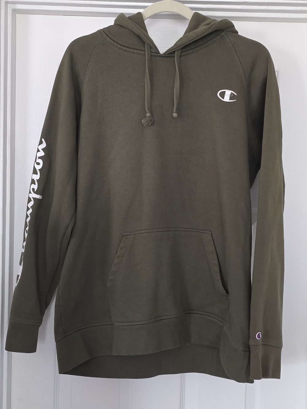 Champion Olive Crewneck Hoodie with Logo